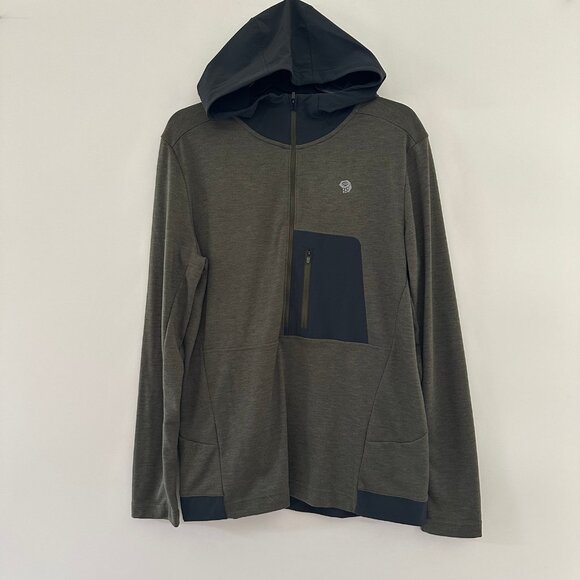 Mountain Hardwear Mens Cragger Pullover Hoodie Size Medium 1/2 Zip Green Outdoor - Picture 1 of 7